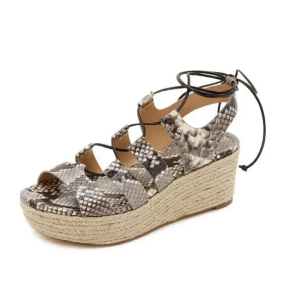 NWOB Michael Michael Kors Sofia Leather Espadrille Wedge Sandals - Picture 5 of 7